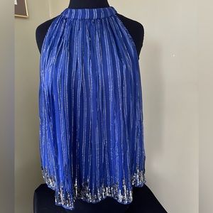 ANTHROPOLOGIE S Women's Ranna Gill Blue Sequin Swing Tank Top Flowy Size S